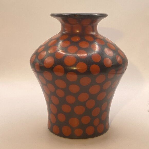 Vintage 2006 Chulucanas Vase Peru Signed Alex Calle Sosa Brown Red Polka… - Picture 3 of 12